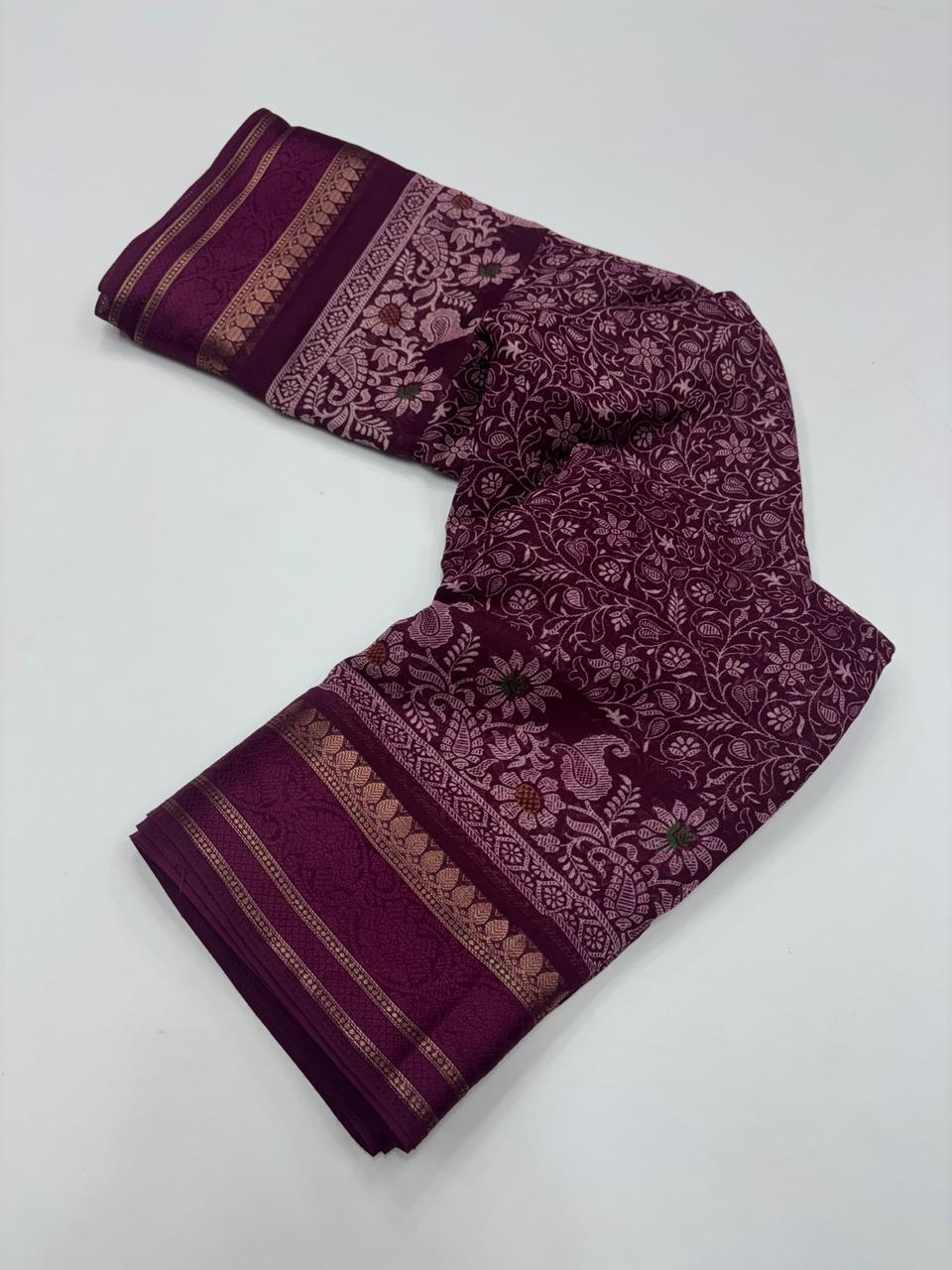 Charming Pure Soft Cotton Silk Print With Jacquard Border Work Saree With Blissful Blouse Piece