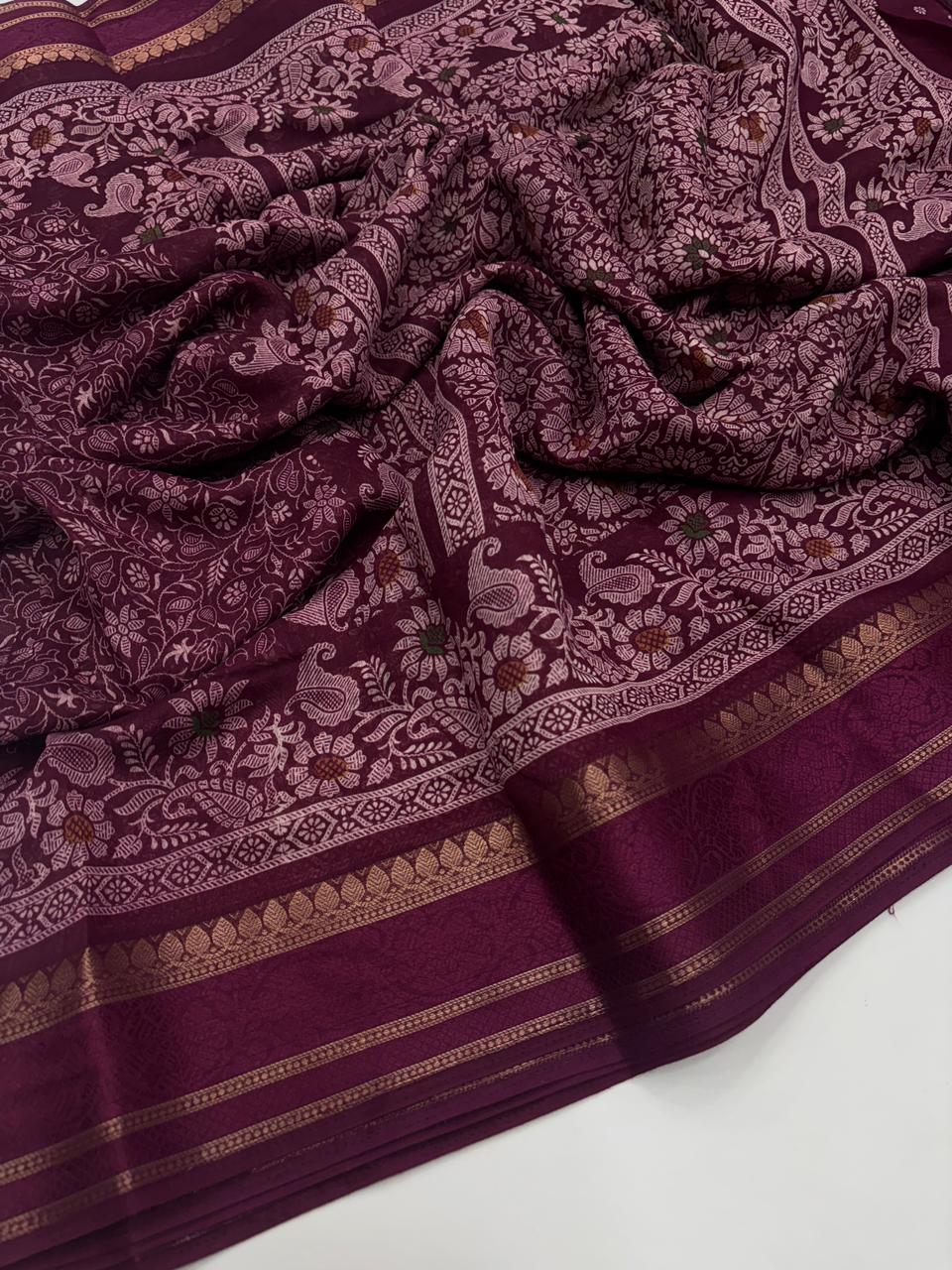 Charming Pure Soft Cotton Silk Print With Jacquard Border Work Saree With Blissful Blouse Piece