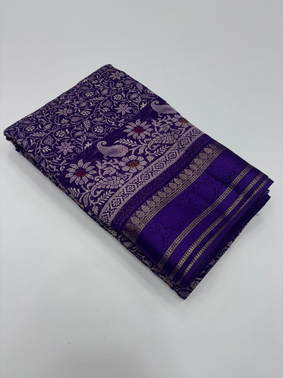 Charming Pure Soft Cotton Silk Print With Jacquard Border Work Saree With Blissful Blouse Piece