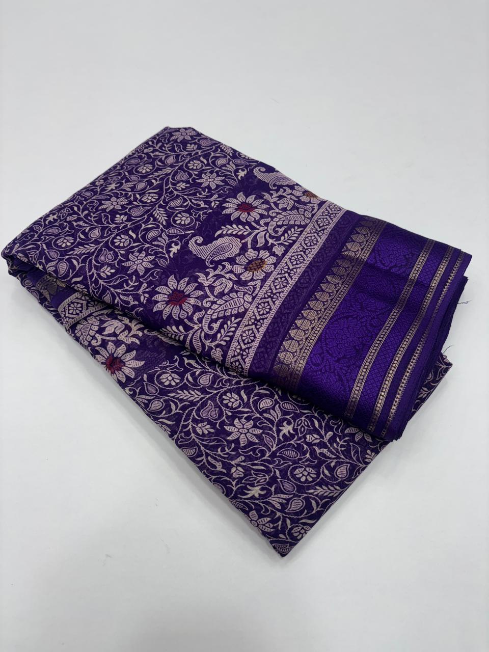 Charming Pure Soft Cotton Silk Print With Jacquard Border Work Saree With Blissful Blouse Piece