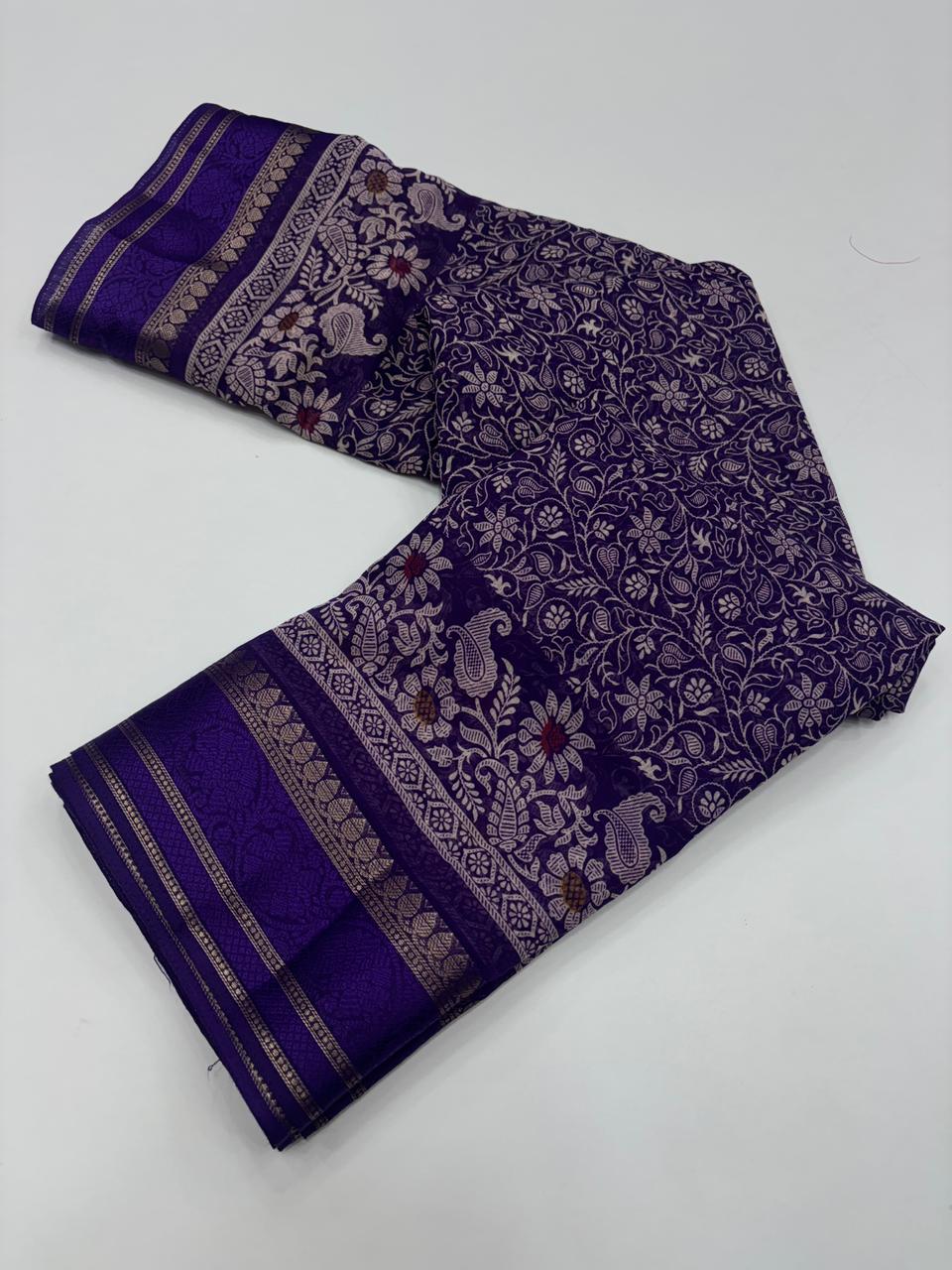 Charming Pure Soft Cotton Silk Print With Jacquard Border Work Saree With Blissful Blouse Piece