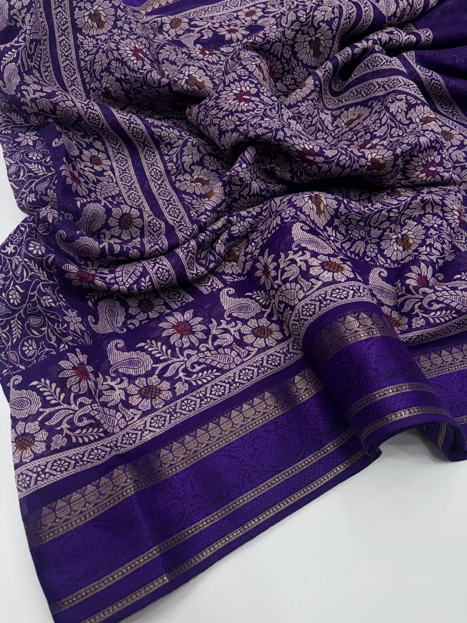 Charming Pure Soft Cotton Silk Print With Jacquard Border Work Saree With Blissful Blouse Piece