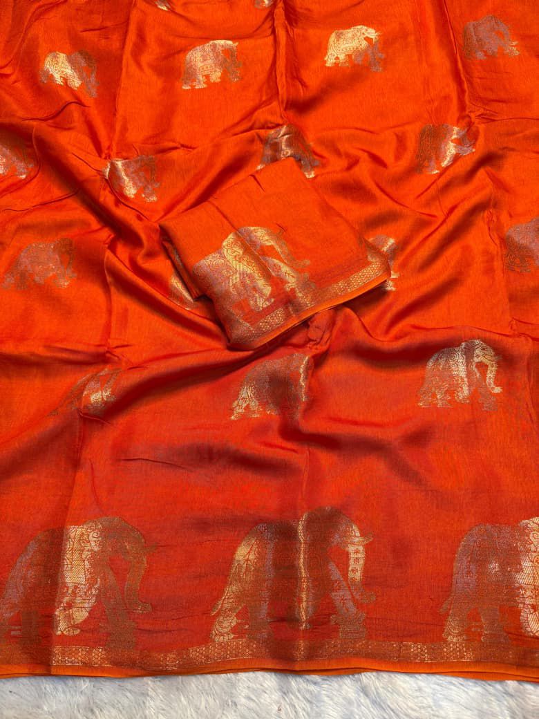 New Wedding Wear Pure Soft Viscose Silk Zari Work Fancy Designer Saree With Blouse