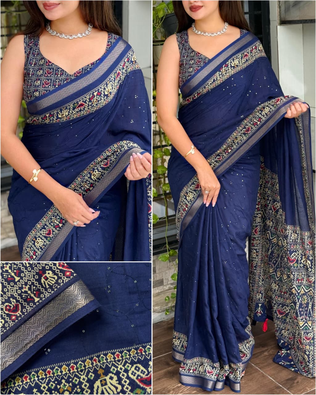 Entrancing Pure Mul Cotton Sequence  With Ajrakh Prined Fancy Designer Saree With Gratifying Blouse Piece