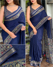 Load image into Gallery viewer, Entrancing Pure Mul Cotton Sequence  With Ajrakh Prined Fancy Designer Saree With Gratifying Blouse Piece
