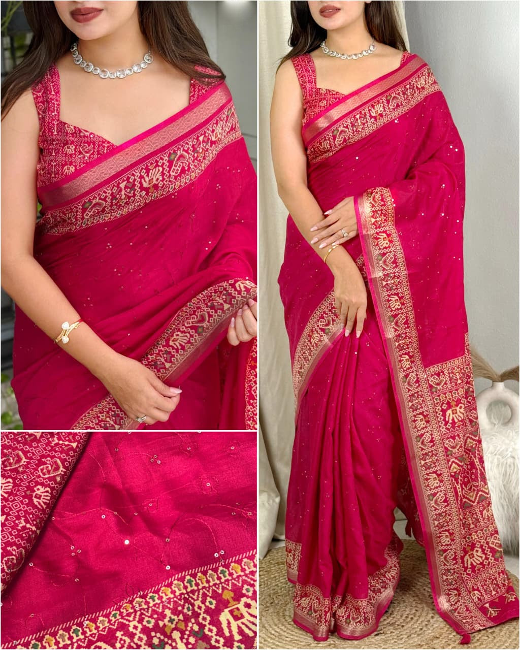 Entrancing Pure Mul Cotton Sequence  With Ajrakh Prined Fancy Designer Saree With Gratifying Blouse Piece