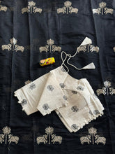 Load image into Gallery viewer, Mellifluous Party Wear Chanderi Cotton Embroidery n Tussels Work Fancy Designer Saree With Stitched Blouse
