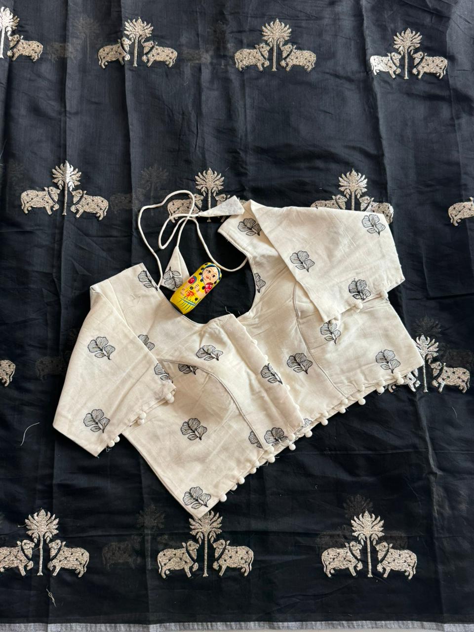 Mellifluous Party Wear Chanderi Cotton Embroidery n Tussels Work Fancy Designer Saree With Stitched Blouse
