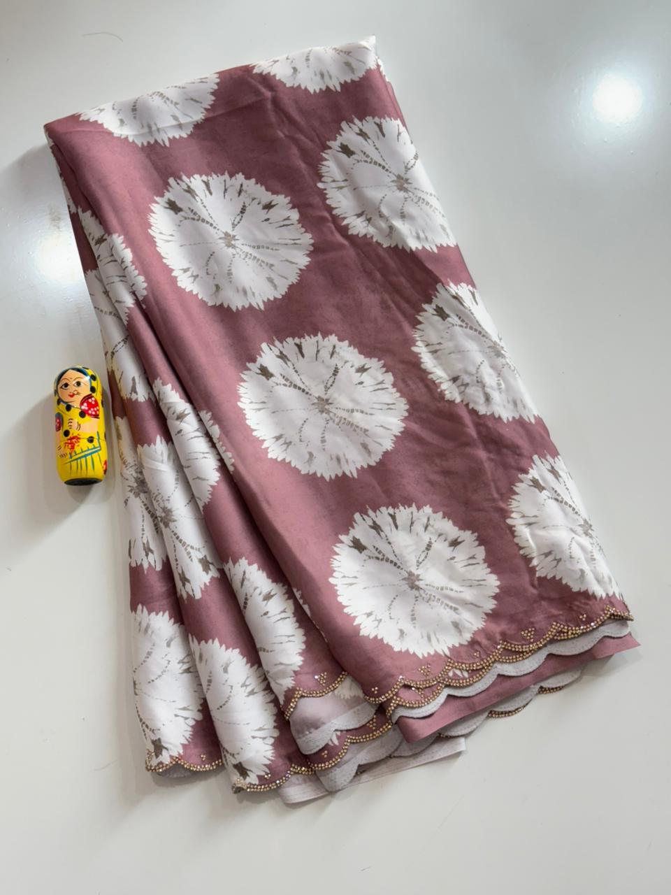 Entrancing Function Wear Soft Satin Georgette Flower Print Zarkan Diamond N Cut Work Fancy Designer Saree With Blouse Piece
