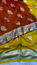 Load image into Gallery viewer, New Festival Wear Yellow Color Viscose Georgette Jacquard Weaving Work Fancy Designer Saree With Blouse
