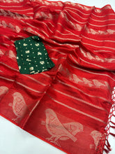 Load image into Gallery viewer, New Festive Wear Red Color Pure Dola Silk Zari Jacquard Weaving Work Fancy Designer Saree
