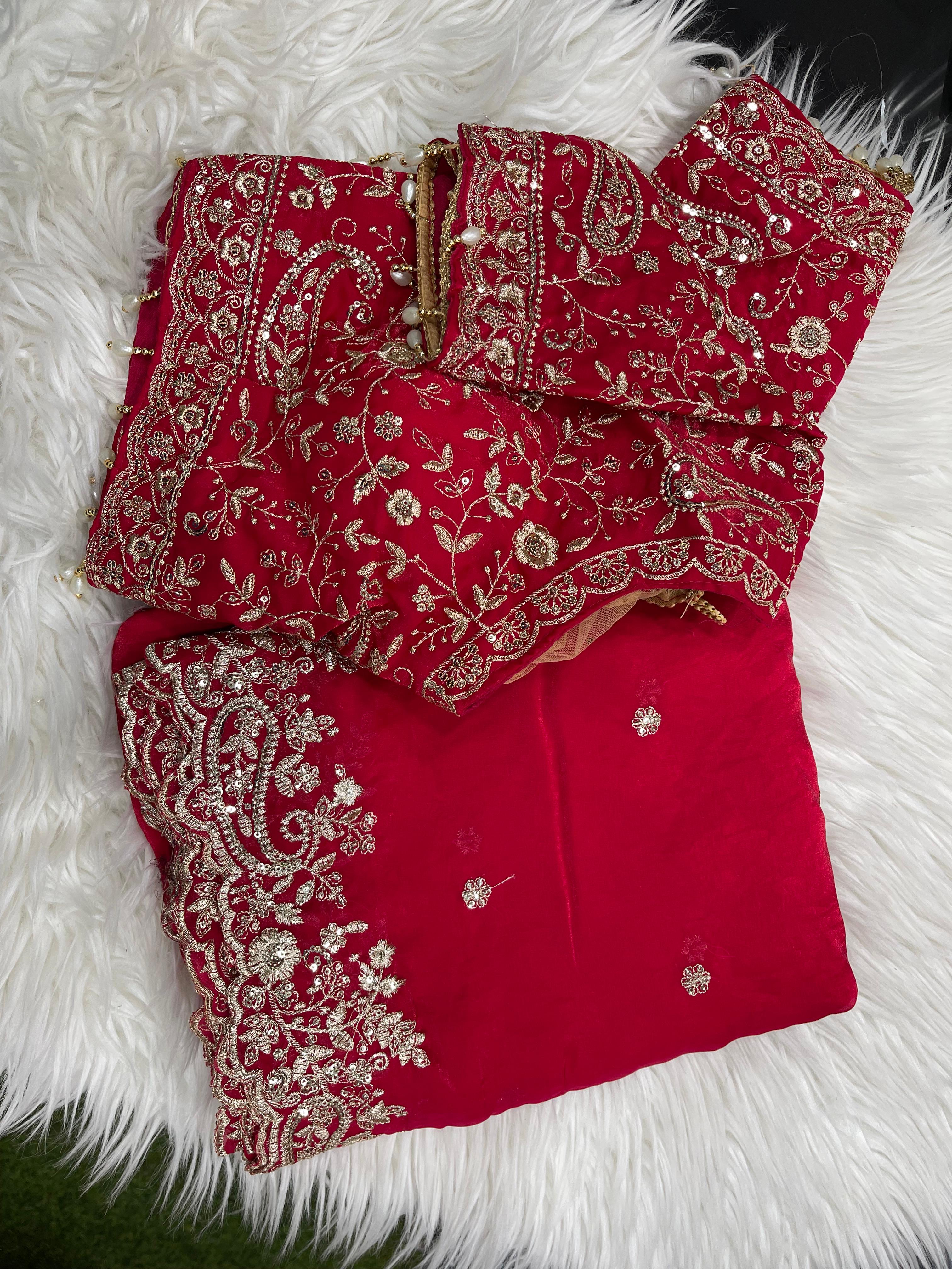 Outstanding Festival Wear Satin Silk Heavy Embroidery n Aarco Work Fancy Designer Saree With Stitched Blouse