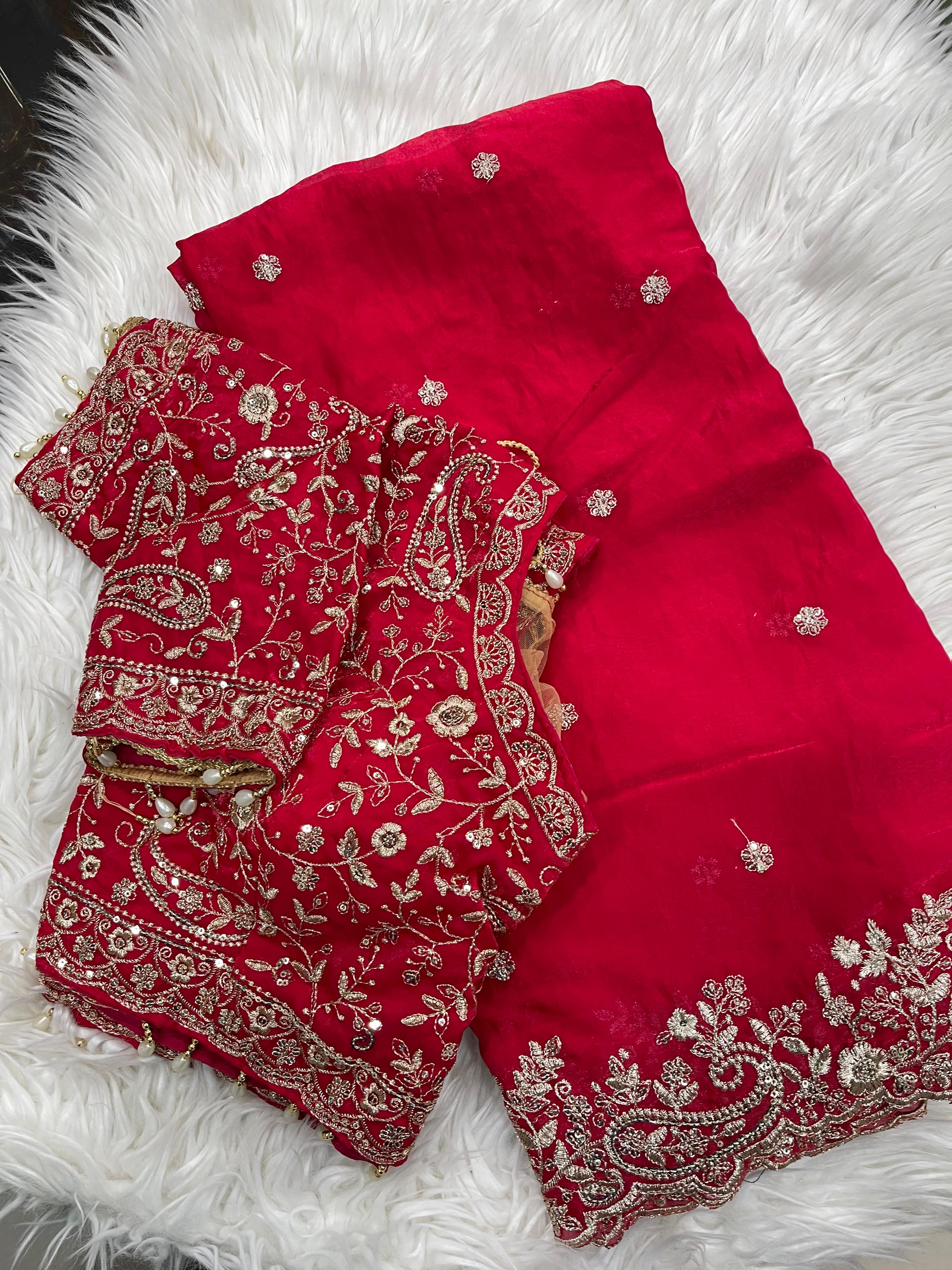 Outstanding Festival Wear Satin Silk Heavy Embroidery n Aarco Work Fancy Designer Saree With Stitched Blouse