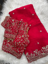 Load image into Gallery viewer, Outstanding Festival Wear Fendy Satin Silk Heavy Embroidery n Aarco Work Fancy Designer Saree With Stitched Blouse
