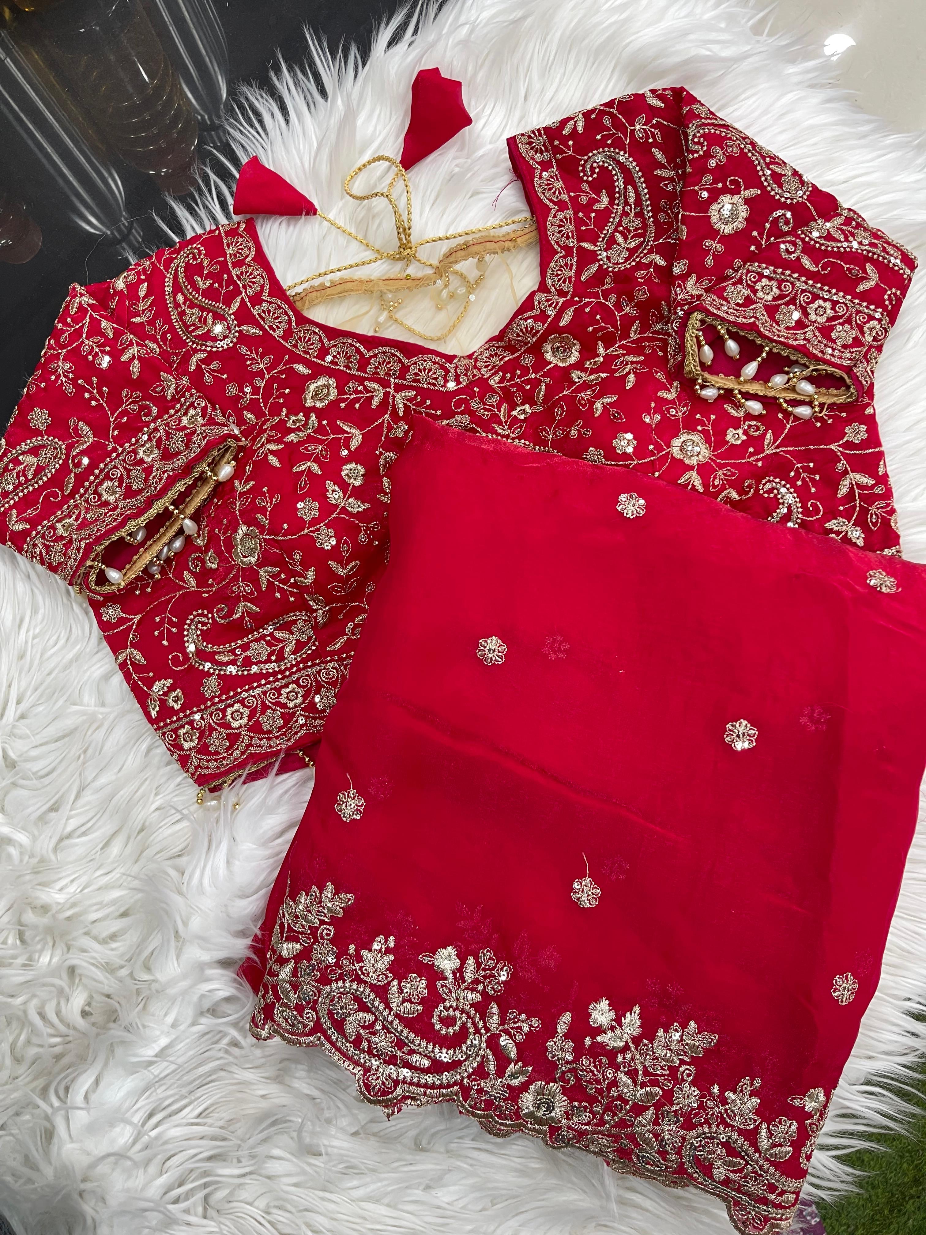 Outstanding Festival Wear Satin Silk Heavy Embroidery n Aarco Work Fancy Designer Saree With Stitched Blouse