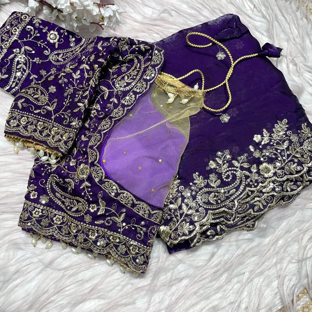 Outstanding Festival Wear Satin Silk Heavy Embroidery n Aarco Work Fancy Designer Saree With Stitched Blouse