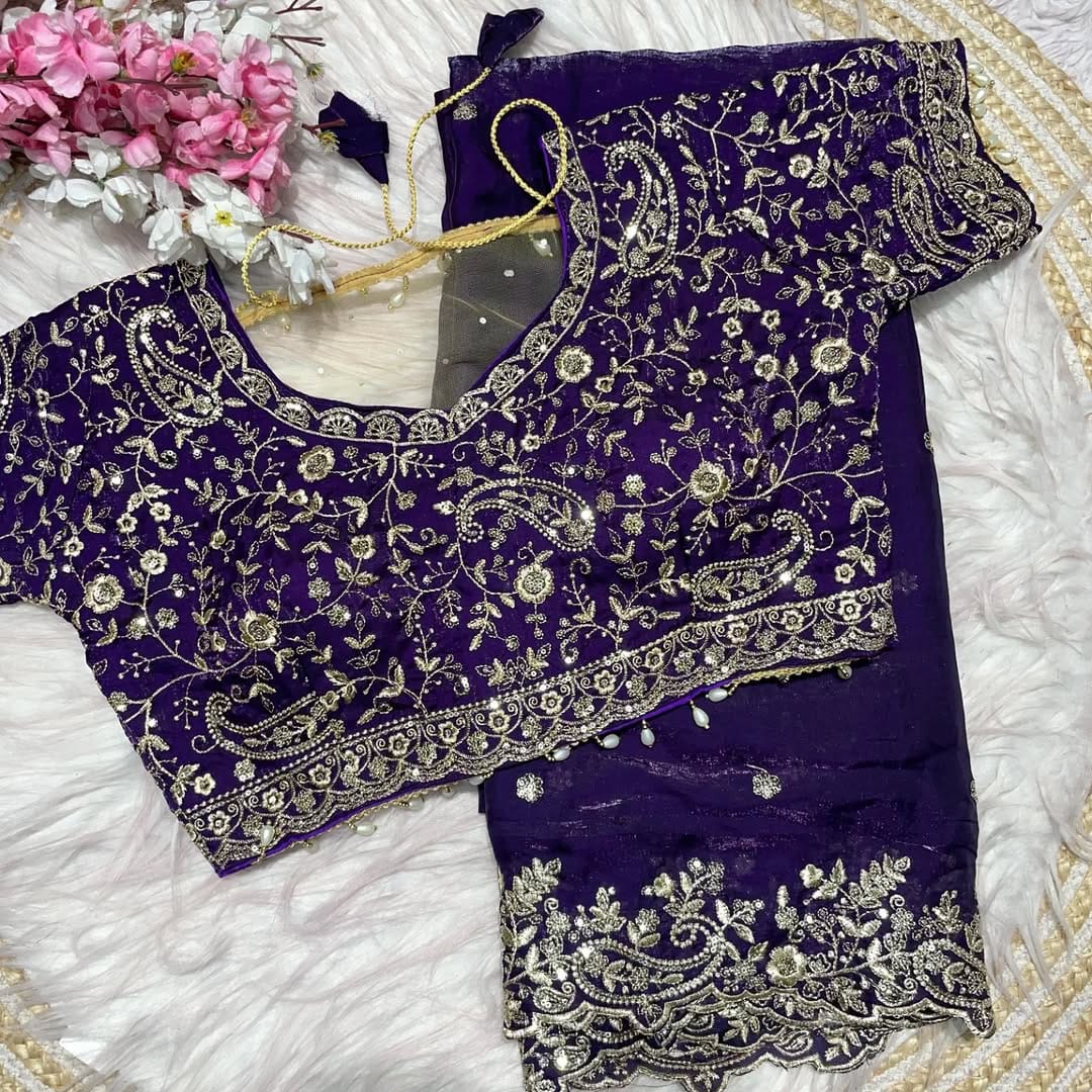Outstanding Festival Wear Satin Silk Heavy Embroidery n Aarco Work Fancy Designer Saree With Stitched Blouse