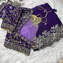 Load image into Gallery viewer, Outstanding Festival Wear Fendy Satin Silk Heavy Embroidery n Aarco Work Fancy Designer Saree With Stitched Blouse
