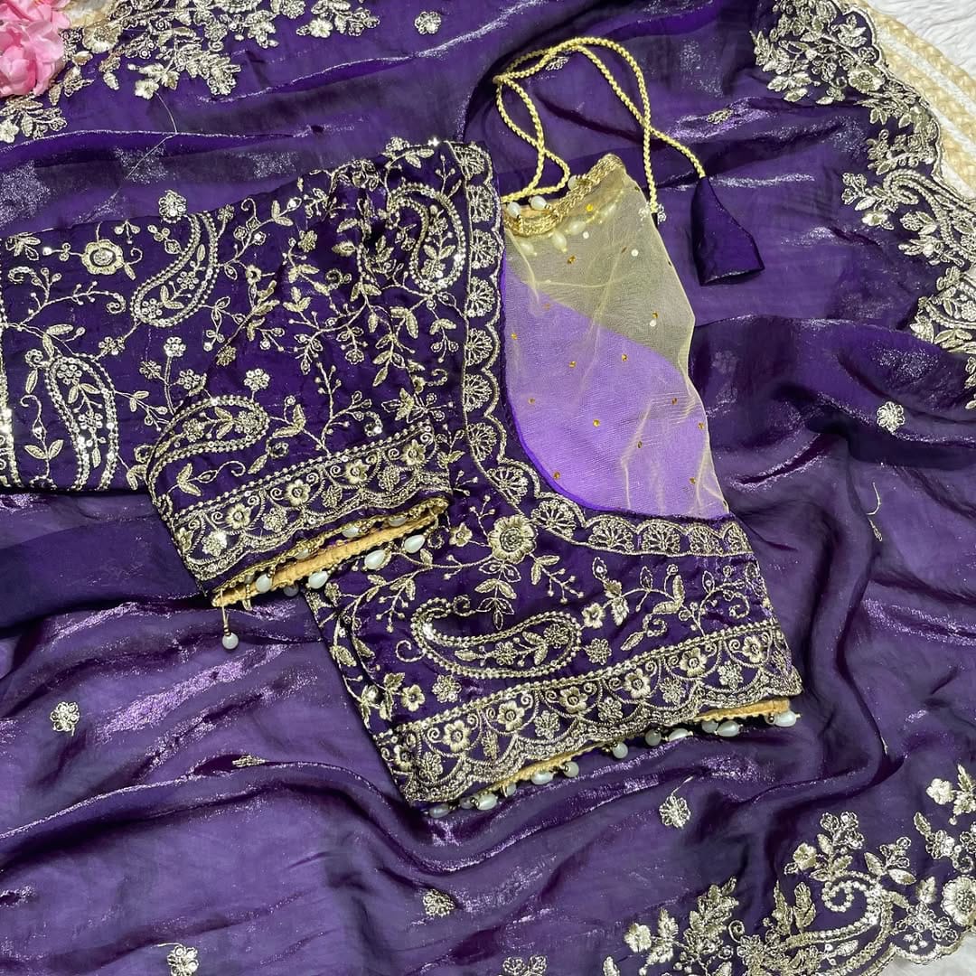 Outstanding Festival Wear Satin Silk Heavy Embroidery n Aarco Work Fancy Designer Saree With Stitched Blouse
