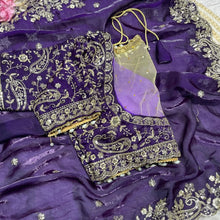 Load image into Gallery viewer, Outstanding Festival Wear Fendy Satin Silk Heavy Embroidery n Aarco Work Fancy Designer Saree With Stitched Blouse

