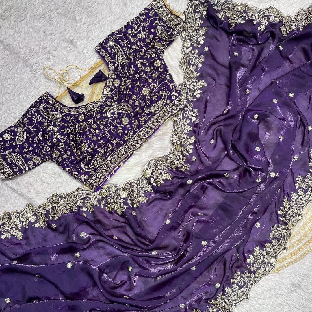 Outstanding Festival Wear Satin Silk Heavy Embroidery n Aarco Work Fancy Designer Saree With Stitched Blouse