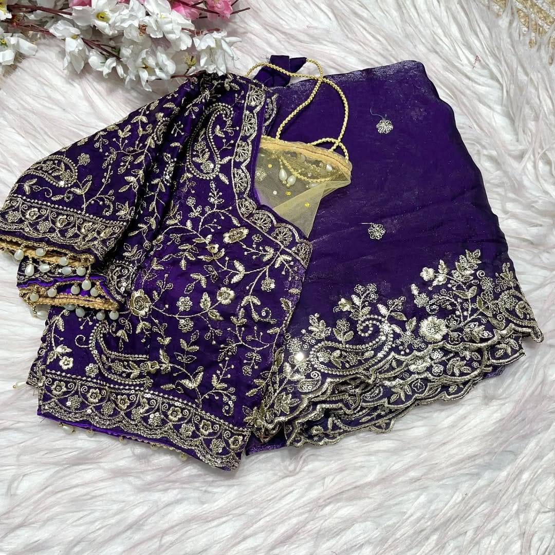 Outstanding Festival Wear Satin Silk Heavy Embroidery n Aarco Work Fancy Designer Saree With Stitched Blouse