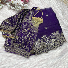 Load image into Gallery viewer, Outstanding Festival Wear Fendy Satin Silk Heavy Embroidery n Aarco Work Fancy Designer Saree With Stitched Blouse

