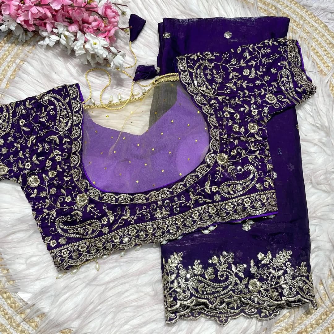 Outstanding Festival Wear Satin Silk Heavy Embroidery n Aarco Work Fancy Designer Saree With Stitched Blouse