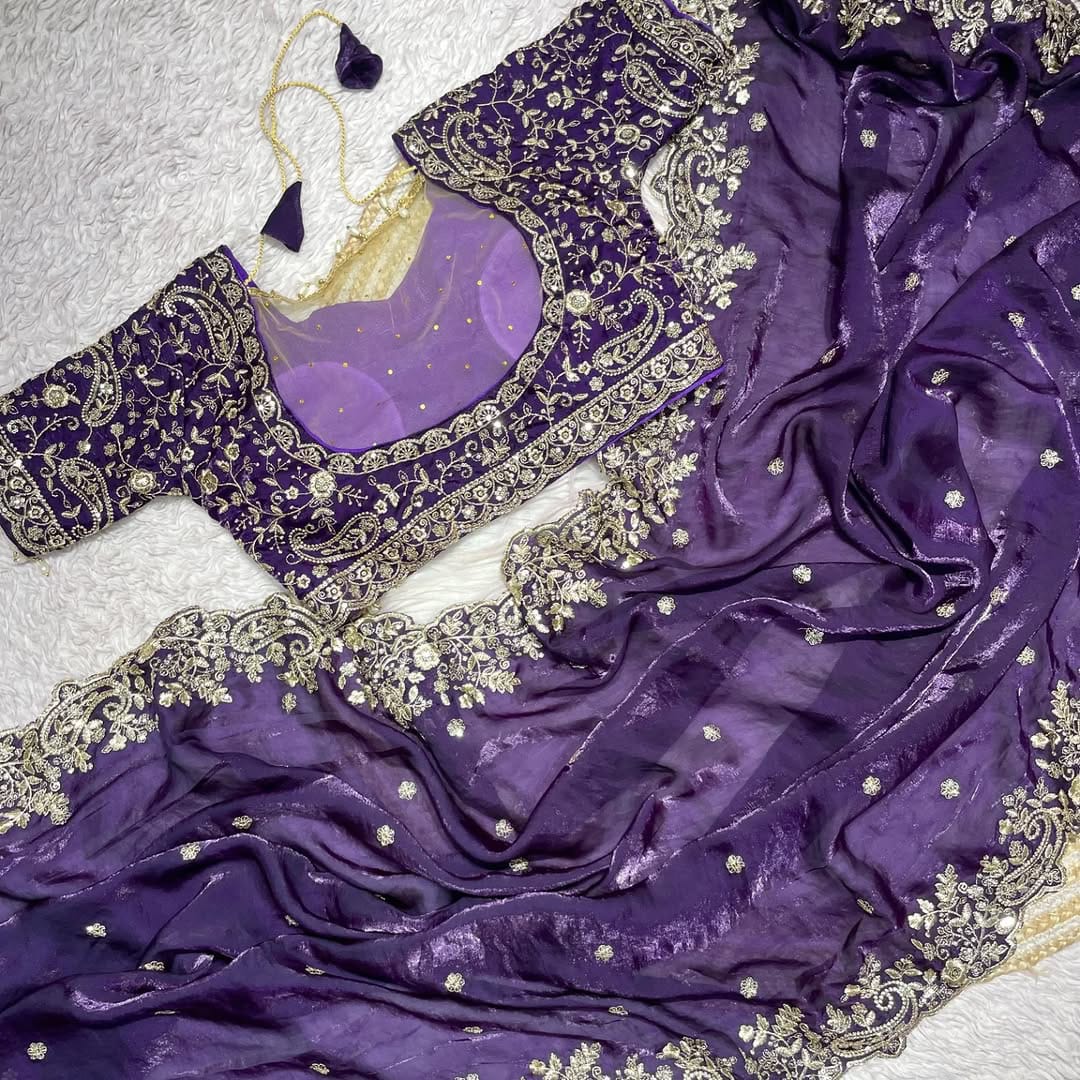 Outstanding Festival Wear Satin Silk Heavy Embroidery n Aarco Work Fancy Designer Saree With Stitched Blouse