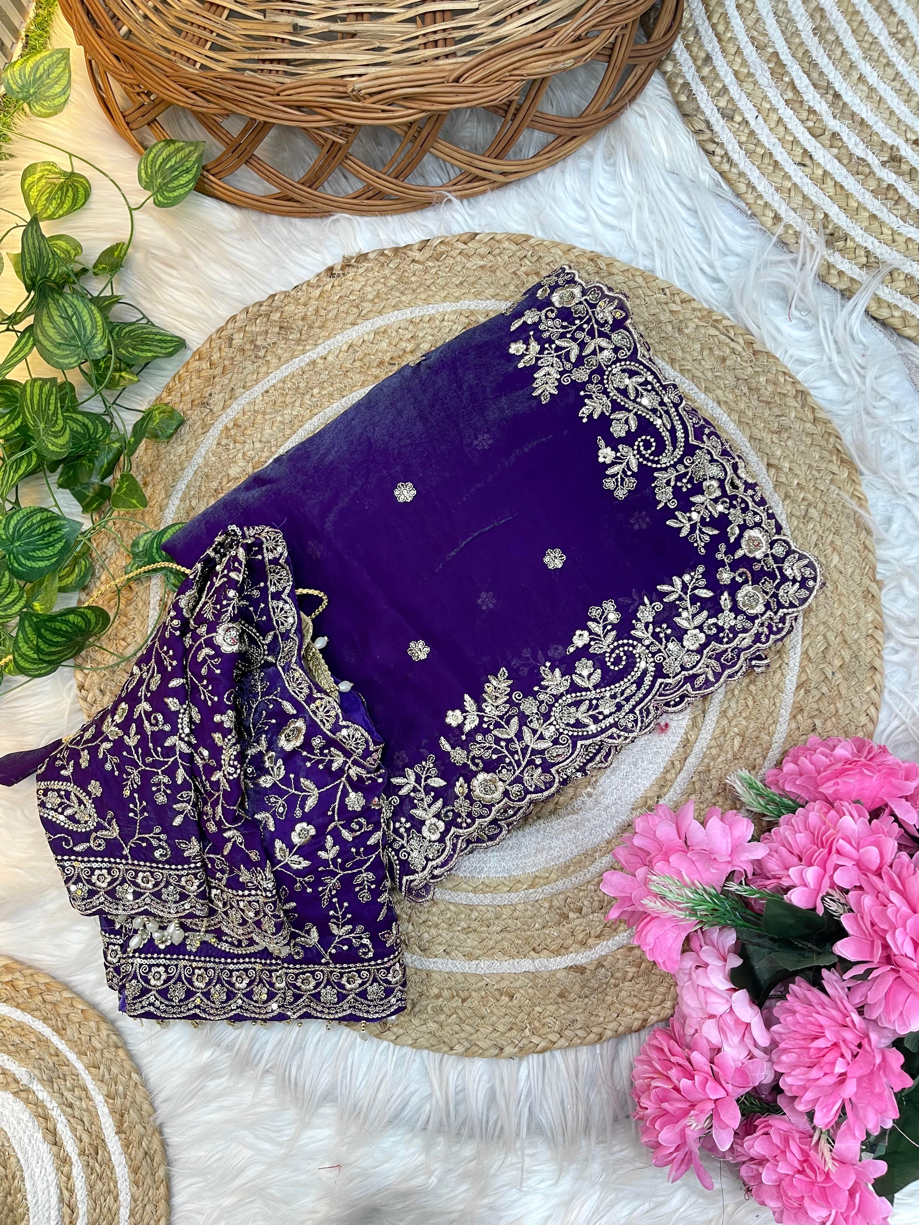 Outstanding Festival Wear Satin Silk Heavy Embroidery n Aarco Work Fancy Designer Saree With Stitched Blouse