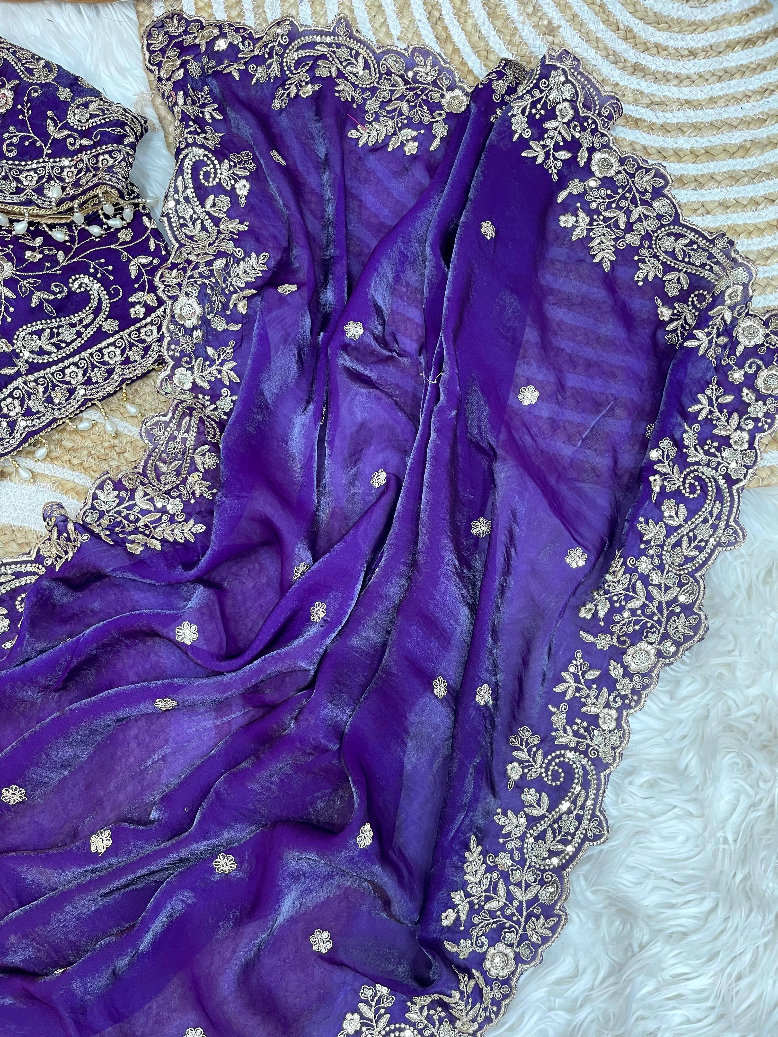 Outstanding Festival Wear Satin Silk Heavy Embroidery n Aarco Work Fancy Designer Saree With Stitched Blouse