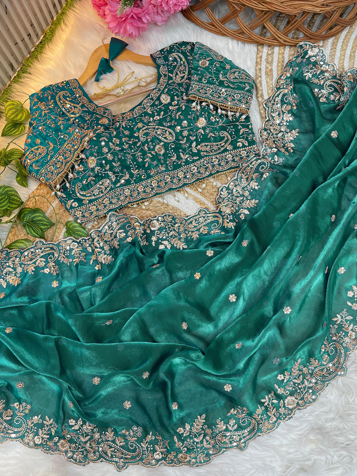Outstanding Festival Wear Satin Silk Heavy Embroidery n Aarco Work Fancy Designer Saree With Stitched Blouse