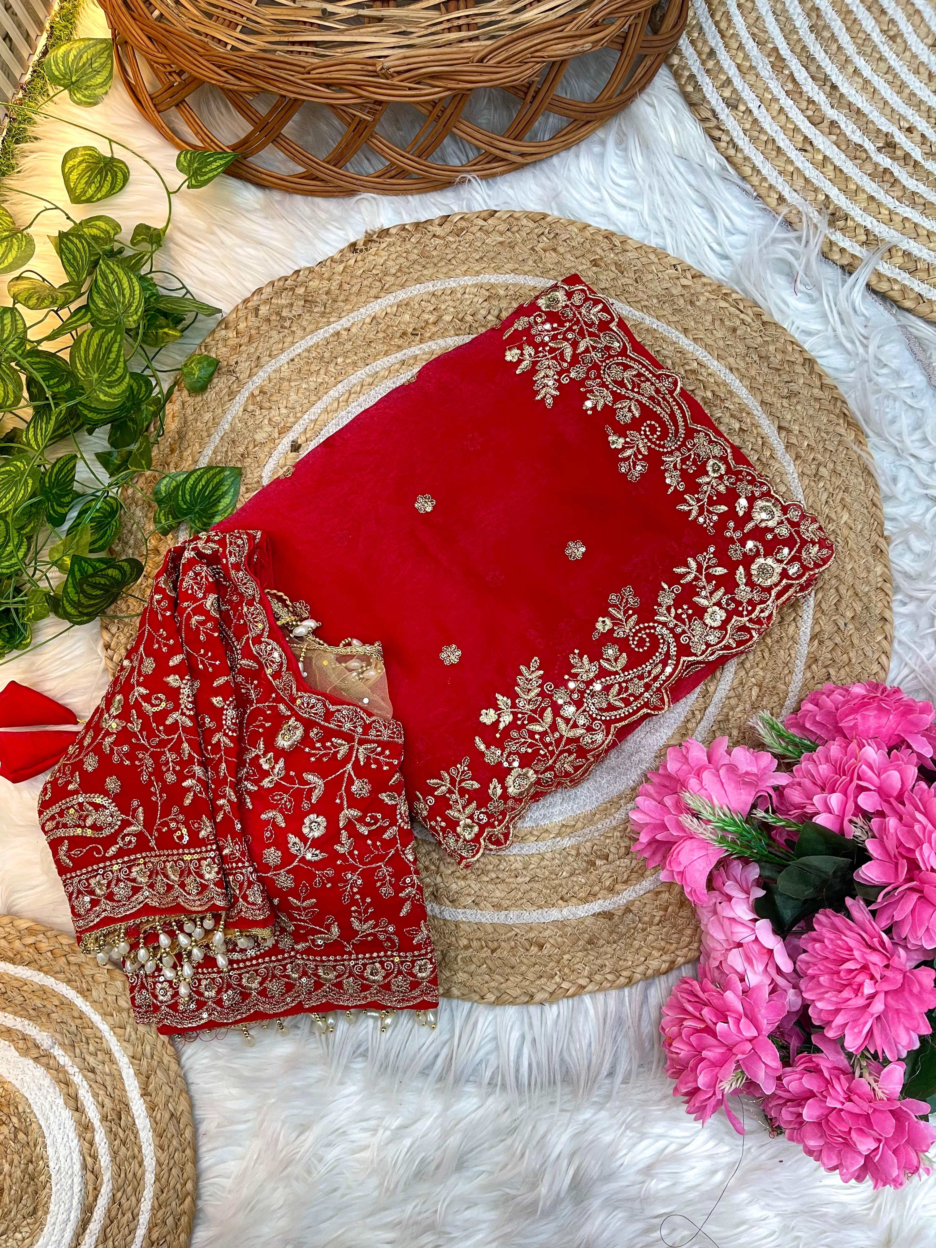 Outstanding Festival Wear Satin Silk Heavy Embroidery n Aarco Work Fancy Designer Saree With Stitched Blouse