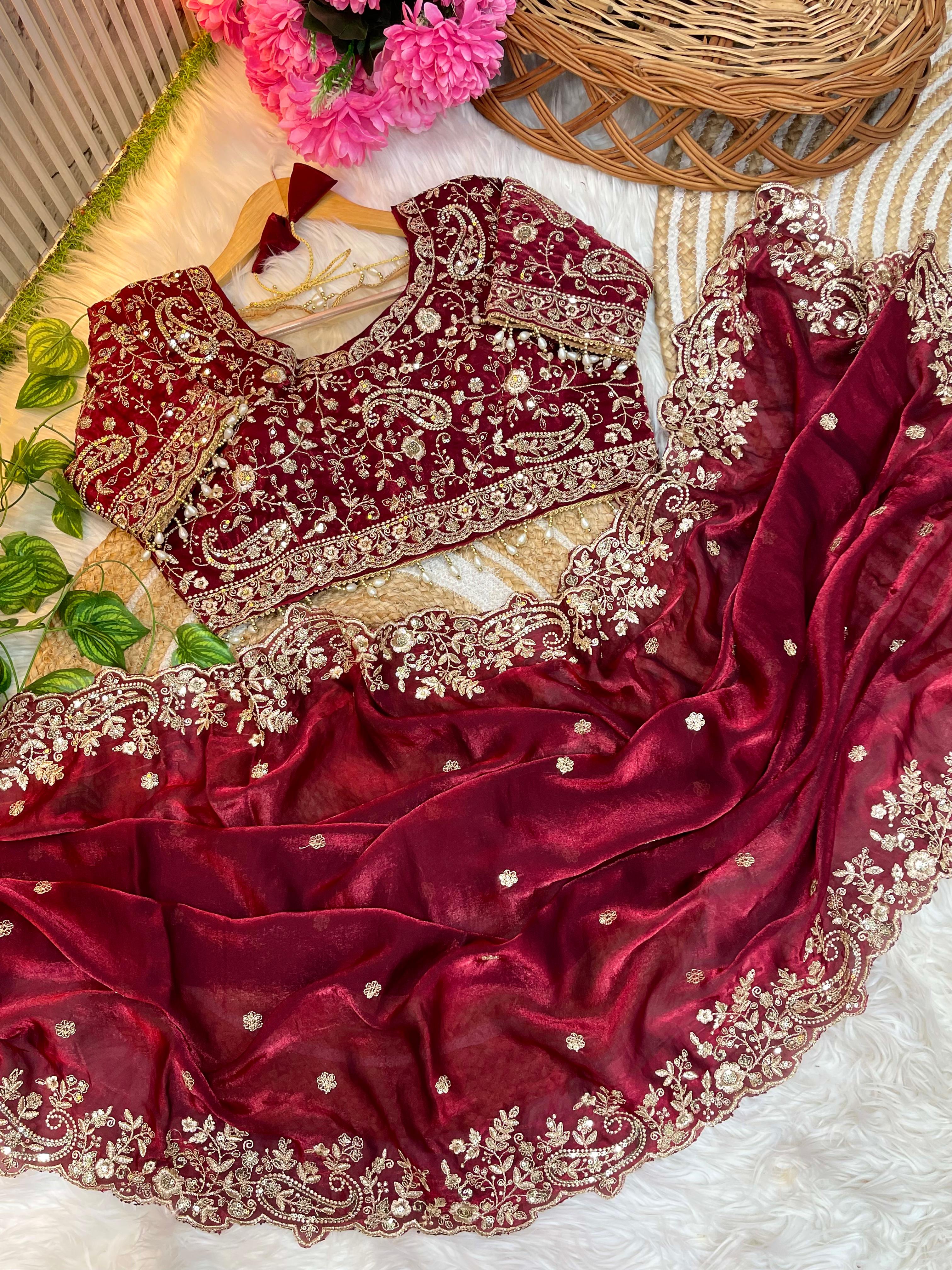Outstanding Festival Wear Satin Silk Heavy Embroidery n Aarco Work Fancy Designer Saree With Stitched Blouse