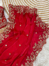 Load image into Gallery viewer, Outstanding Festival Wear Fendy Satin Silk Heavy Embroidery n Aarco Work Fancy Designer Saree With Stitched Blouse
