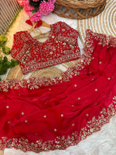 Load image into Gallery viewer, Outstanding Festival Wear Fendy Satin Silk Heavy Embroidery n Aarco Work Fancy Designer Saree With Stitched Blouse
