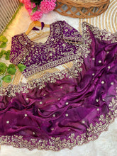 Load image into Gallery viewer, Outstanding Festival Wear Fendy Satin Silk Heavy Embroidery n Aarco Work Fancy Designer Saree With Stitched Blouse
