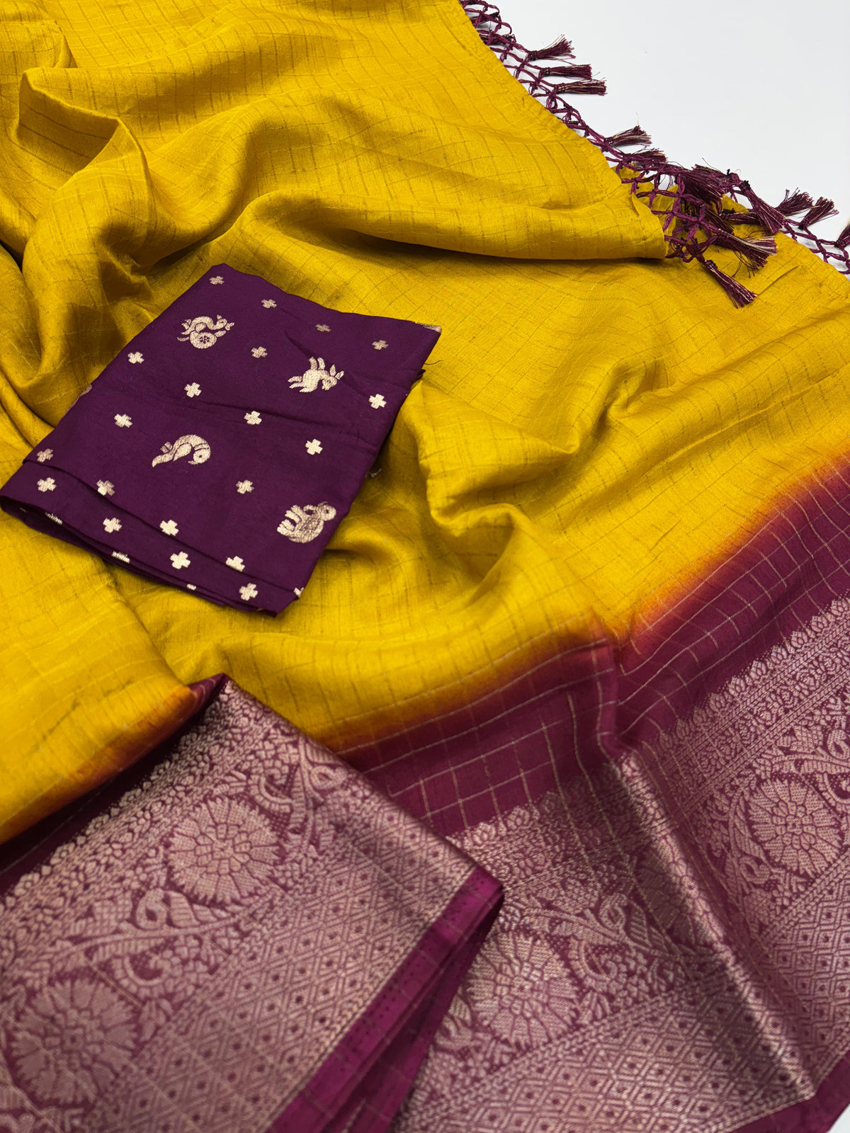 New Festive Wear Pure Dola Silk Chex Design With Jacquard Weaving Work Fancy Designer Saree