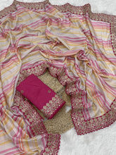 Load image into Gallery viewer, Adorning Party Wear Multicolour Chinnon Silk Embroidery n Sequence Work Heavy Border Fancy Designer Saree
