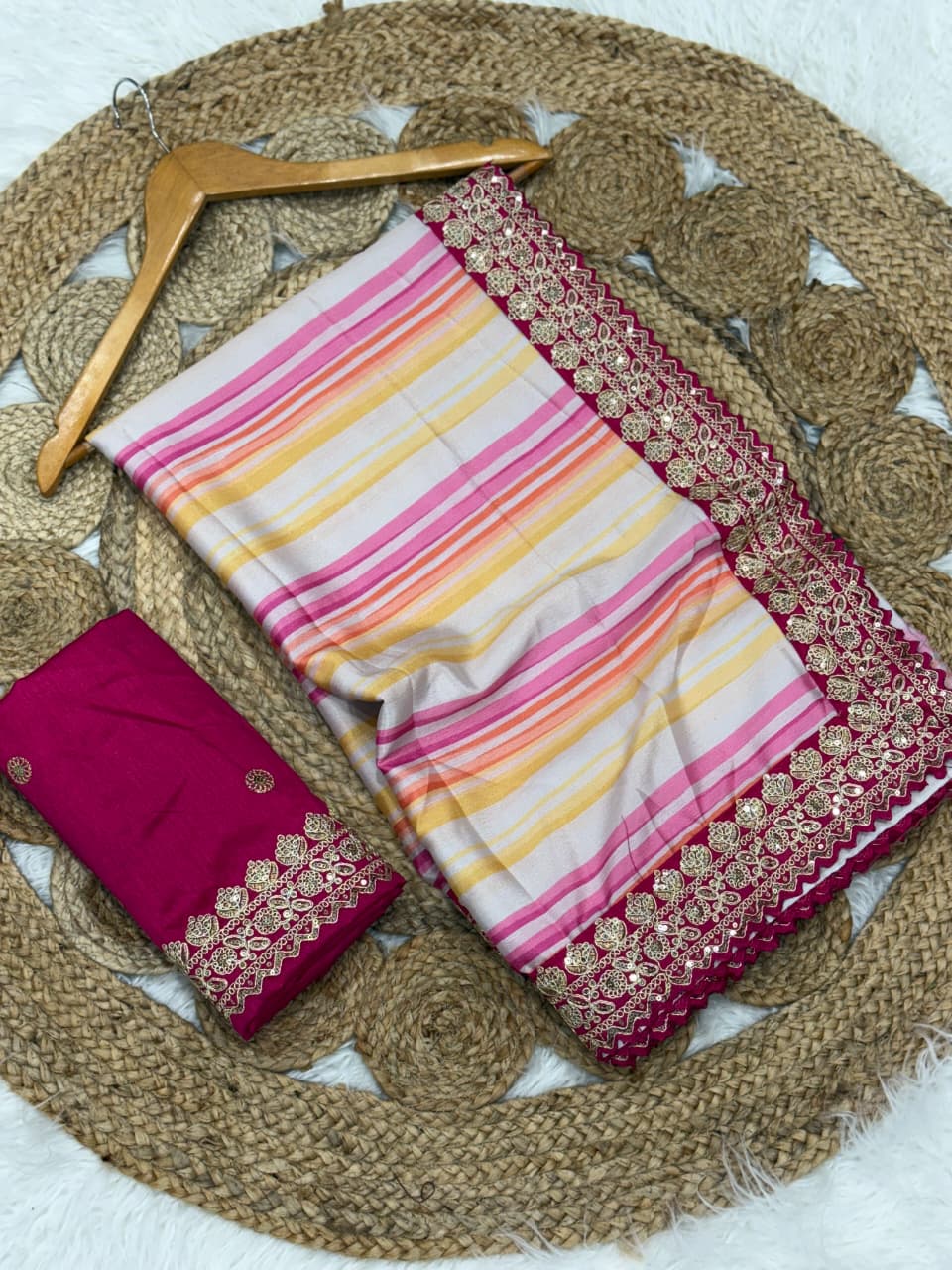 Adorning Party Wear Multicolour Chinnon Silk Embroidery n Sequence Work Heavy Border Fancy Designer Saree