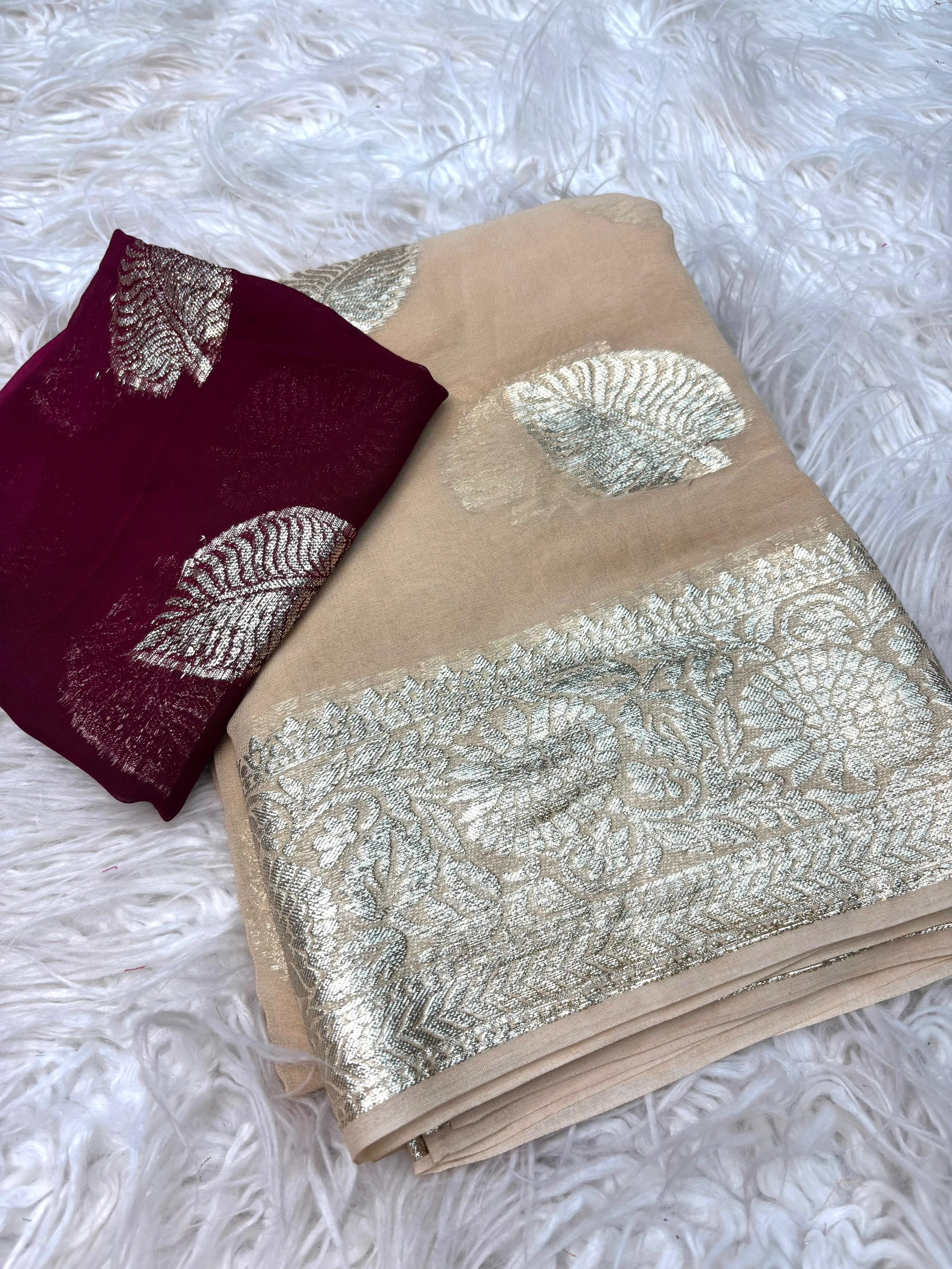 New Wedding Wear Viscose Georgette Jacquard Zari Work Fancy Designer Saree