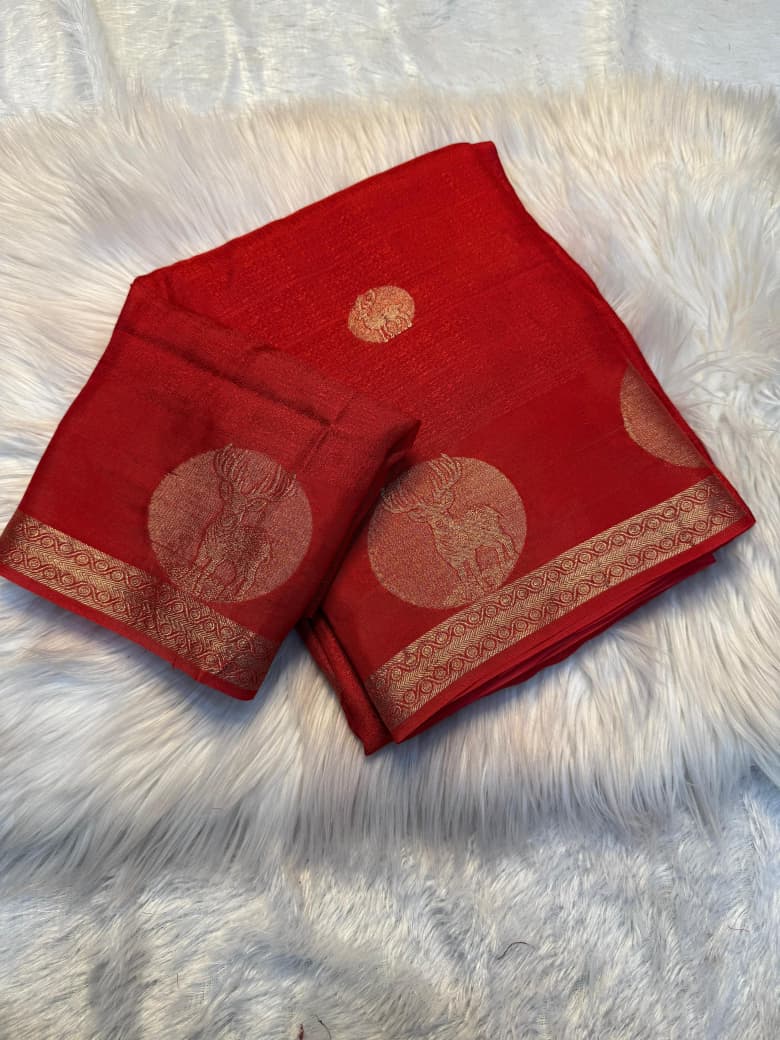 New Festive Wear Pure Soft Viscose Silk Jacquard Weaving Zari Work Fancy Designer Saree With Blouse