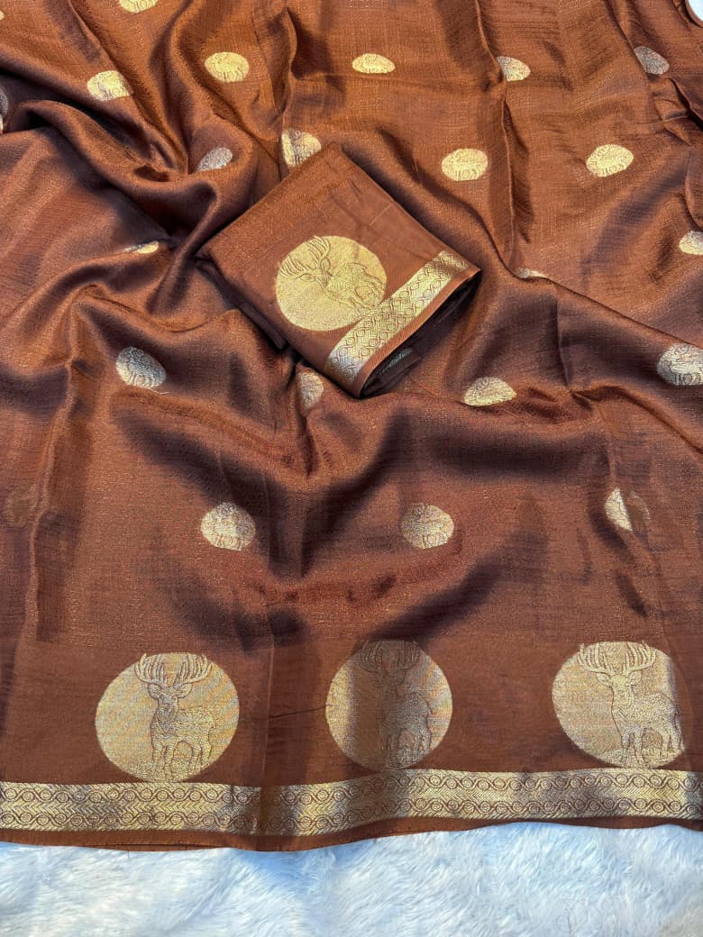 New Festive Wear Pure Soft Viscose Silk Jacquard Weaving Zari Work Fancy Designer Saree With Blouse