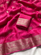 Load image into Gallery viewer, New Wedding Wear Pure Soft Viscose Crepe Silk Jacquard Weaving Zari Work Fancy Designer Saree With Blouse
