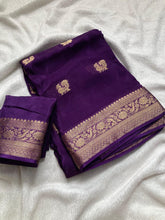 Load image into Gallery viewer, New Wedding Wear Pure Soft Viscose Crepe Silk Jacquard Weaving Zari Work Fancy Designer Saree With Blouse
