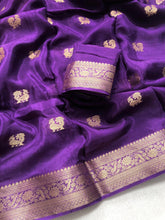 Load image into Gallery viewer, New Wedding Wear Pure Soft Viscose Crepe Silk Jacquard Weaving Zari Work Fancy Designer Saree With Blouse
