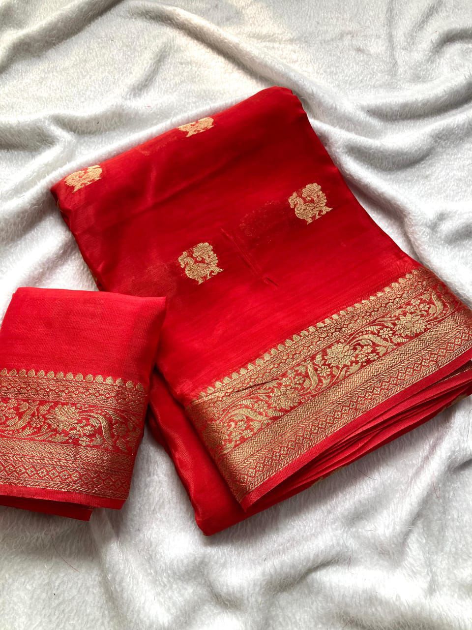 New Wedding Wear Pure Soft Viscose Crepe Silk Jacquard Weaving Zari Work Fancy Designer Saree With Blouse