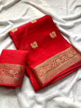 Load image into Gallery viewer, New Wedding Wear Pure Soft Viscose Crepe Silk Jacquard Weaving Zari Work Fancy Designer Saree With Blouse
