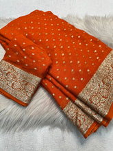 Load image into Gallery viewer, New Festive Wear Orange Color Viscose Georgette Jacquard Zari Weaving Work Fancy Designer Saree
