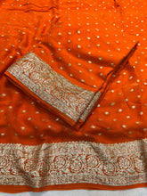 Load image into Gallery viewer, New Festive Wear Orange Color Viscose Georgette Jacquard Zari Weaving Work Fancy Designer Saree
